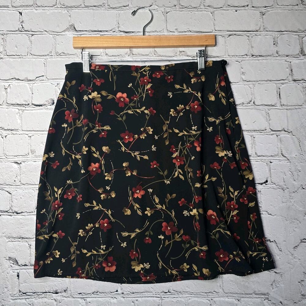 First Option Vintage 90s‎ Floral Print Black Feminine A-Line Skirt Size Large